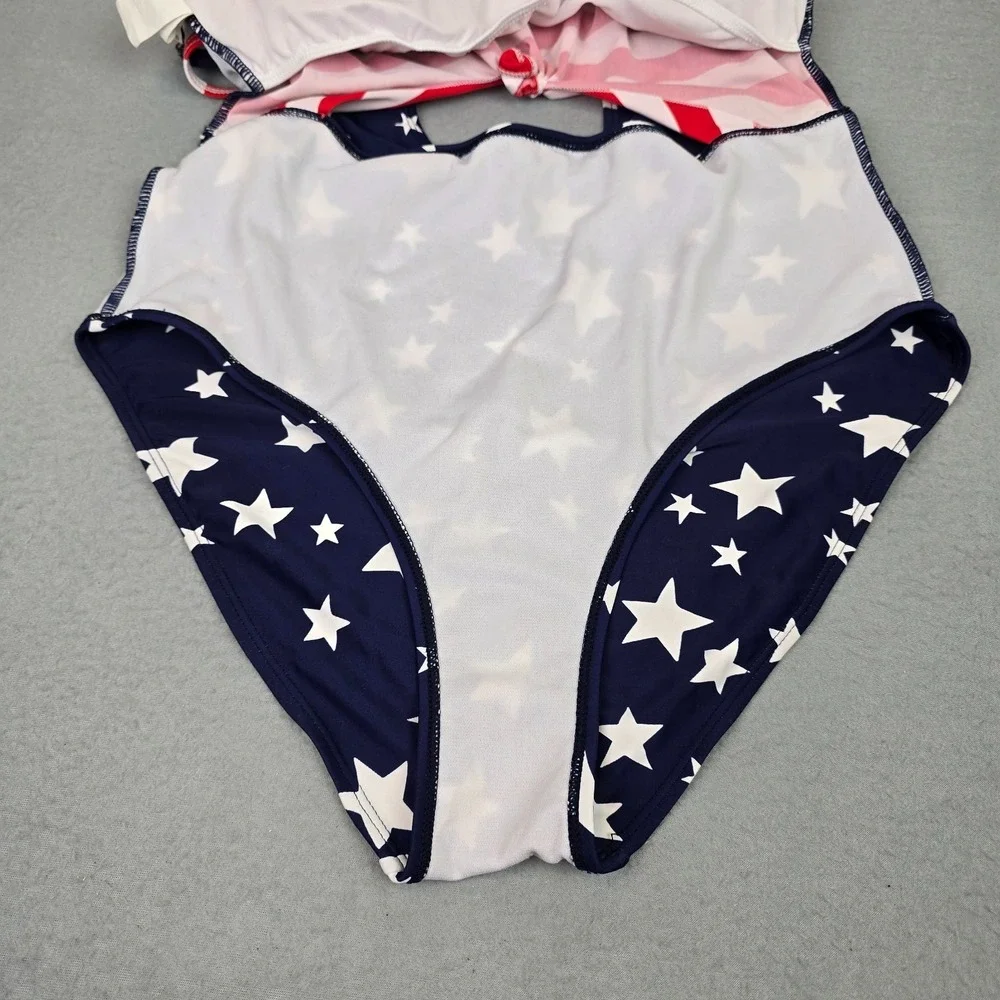 Star & Stripe Red and Navy One-Piece Swimsuit with Front Twist